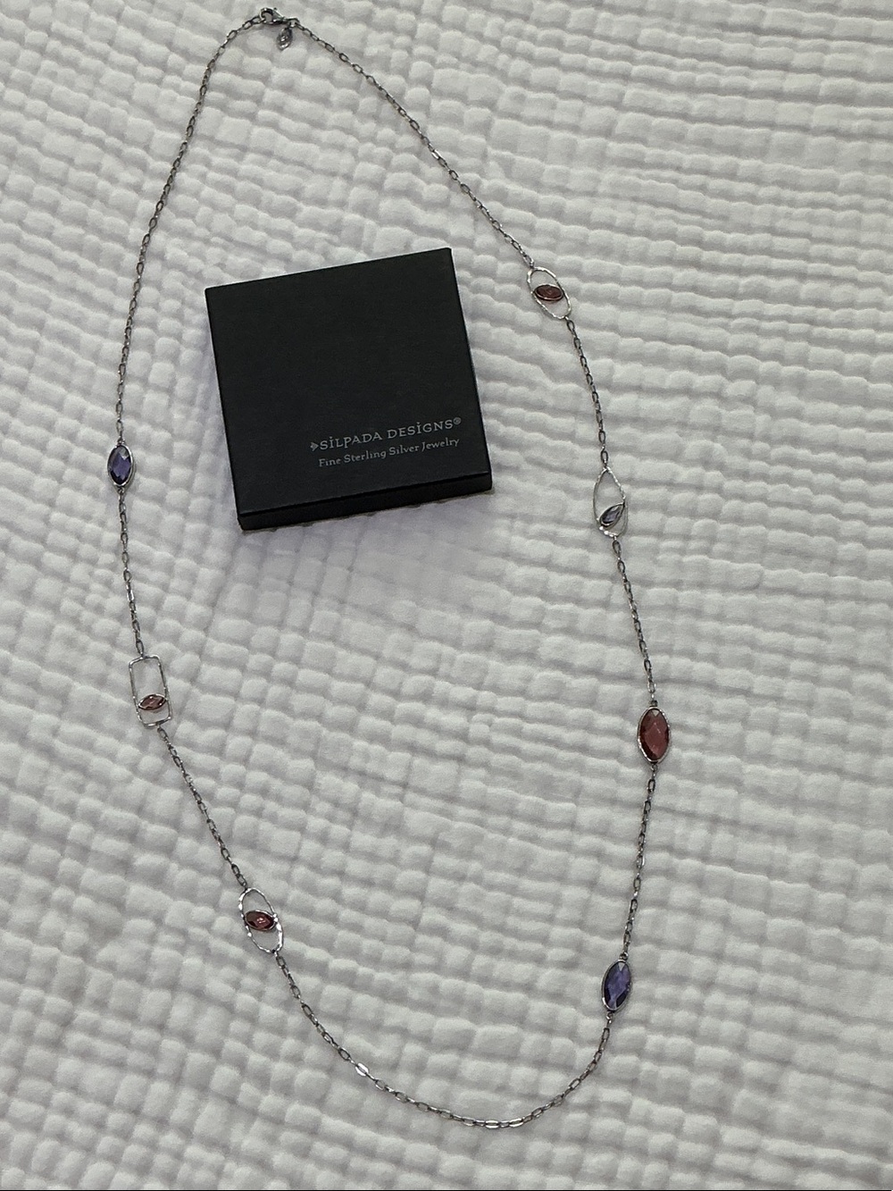 Silpada Sterling Silver Station Necklace with Pink & Purple Stones